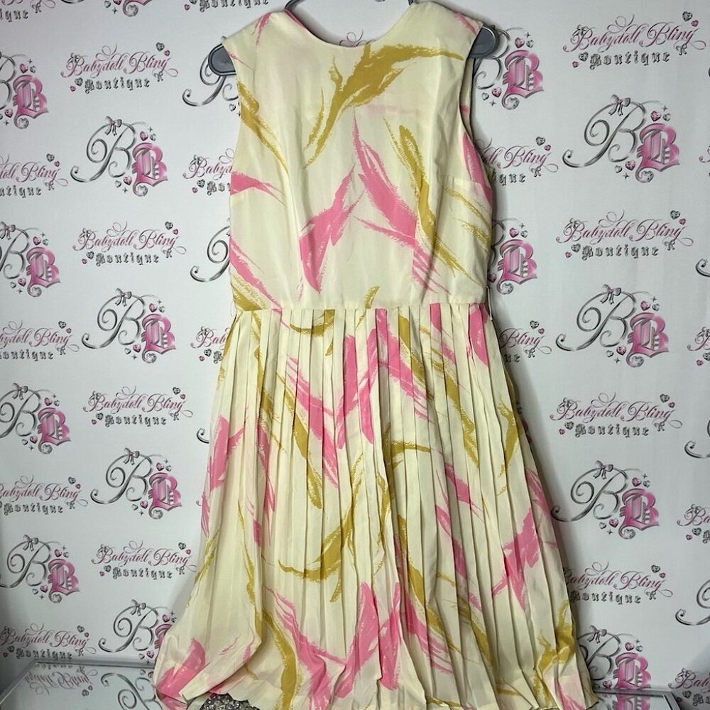 Dress vintage pleated splatter design retro Pink and Gold Pleated Dress